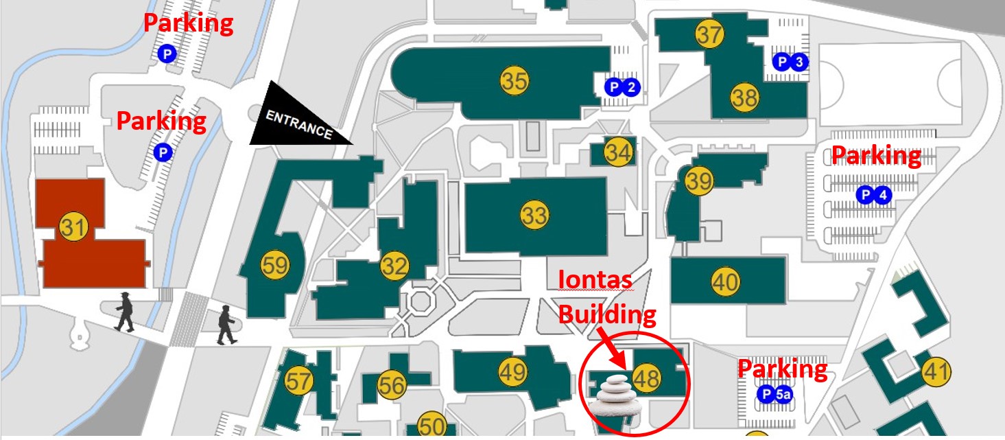 campus map showing Iontas building and parking opportunities